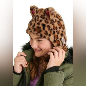 NWOT Justice Girls Cheetah Faux Fur Critter Hat With Pink Accents